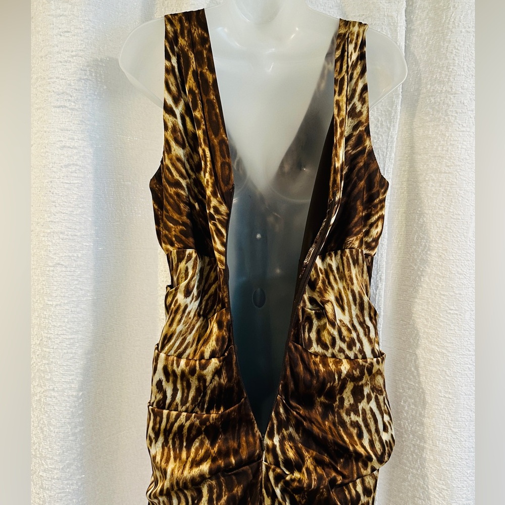 Gorgeous Vintage Cache V-Neck Dress 10 Leopard Animal Ruched Side - Picture 5 of 13